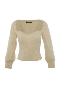 TRENDYOLMİLLA Stone Crop Heart Collar Knitwear Sweater - Image 5