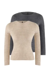 TRENDYOLMİLLA Anthracite-Beige 2 Sets Paket Knitwear Sweater - Image 6