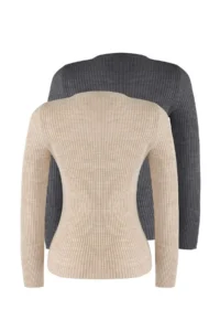 TRENDYOLMİLLA Anthracite-Beige 2 Sets Paket Knitwear Sweater - Image 7