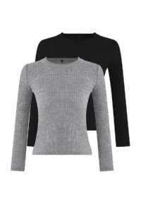 TRENDYOLMİLLA Black-Gray 2 Sets Paket Knitwear Sweater - Image 8
