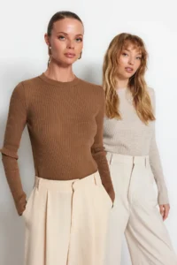 TRENDYOLMİLLA Brown-Stone 2 Sets Paket Knitwear Sweater