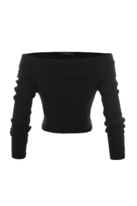 TRENDYOLMİLLA Black Super Crop Carmen Collar Knitwear Sweater - Image 7