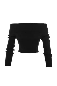 TRENDYOLMİLLA Black Super Crop Carmen Collar Knitwear Sweater - Image 8