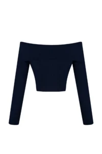 TRENDYOLMİLLA NAVY BLUE Super Crop Carmen Collar Knitwear Sweater - Image 6