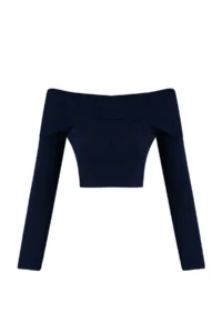 TRENDYOLMİLLA NAVY BLUE Super Crop Carmen Collar Knitwear Sweater - Image 7