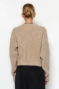 TRENDYOLMİLLA Beige Soft textured Ribbon/Bow Detailed Hair Knitting Knitwear Sweater - Image 5