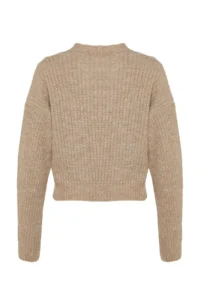 TRENDYOLMİLLA Beige Soft textured Ribbon/Bow Detailed Hair Knitting Knitwear Sweater - Image 7