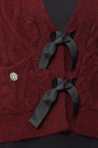 TRENDYOLMİLLA Burgundy Soft textured Ribbon/Bow Detailed Hair Knitting Knitwear Sweater - Image 5