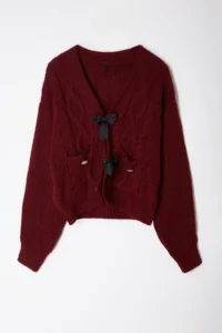 TRENDYOLMİLLA Burgundy Soft textured Ribbon/Bow Detailed Hair Knitting Knitwear Sweater - Image 6