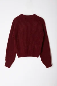 TRENDYOLMİLLA Burgundy Soft textured Ribbon/Bow Detailed Hair Knitting Knitwear Sweater - Image 7