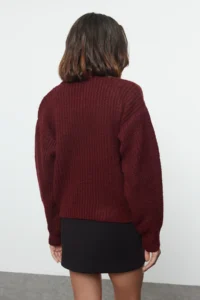 TRENDYOLMİLLA Burgundy Soft textured Ribbon/Bow Detailed Hair Knitting Knitwear Sweater - Image 8