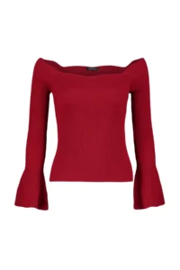 TRENDYOLMİLLA Red Fitted Carmen Collar Knitwear Sweater - Image 6