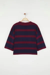 TRENDYOLMİLLA Burgundy Polo Shirt Collar Basic Striped Knitwear Sweater - Image 7