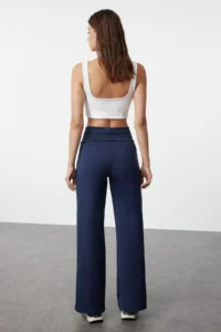 TRENDYOLMİLLA Dark NAVY Scuba/Diver Wide Leg Beli Katlanabilir Knitting Sports Sweatpants - Image 5