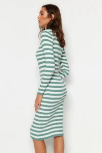 TRENDYOLMİLLA MINT Midi Knitwear Basic Striped Dress - Image 3