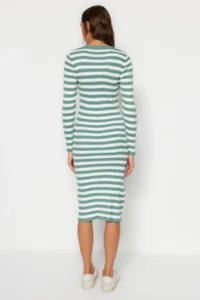 TRENDYOLMİLLA MINT Midi Knitwear Basic Striped Dress - Image 5