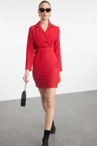 TRENDYOLMİLLA Red Jacket Collar Mini Weaving Dress