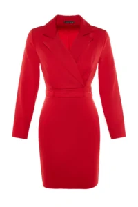 TRENDYOLMİLLA Red Jacket Collar Mini Weaving Dress - Image 11