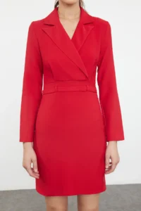 TRENDYOLMİLLA Red Jacket Collar Mini Weaving Dress - Image 3