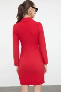 TRENDYOLMİLLA Red Jacket Collar Mini Weaving Dress - Image 5