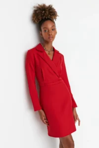 TRENDYOLMİLLA Red Jacket Collar Mini Weaving Dress - Image 7