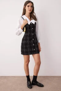 TRENDYOLMİLLA Black Plaid/Checkered A-Cut/Life Form Short / Mini Weaving Dress