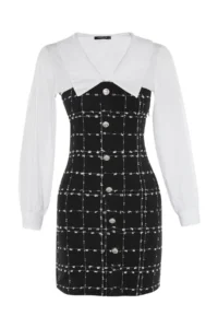 TRENDYOLMİLLA Black Plaid/Checkered A-Cut/Life Form Short / Mini Weaving Dress - Image 11