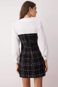 TRENDYOLMİLLA Black Plaid/Checkered A-Cut/Life Form Short / Mini Weaving Dress - Image 4