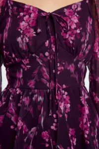 TRENDYOLMİLLA Plum Floral skater/Belden Flared Short / Mini Weaving Siphon Dress - Image 4