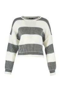 TRENDYOLMİLLA Ecru Wide Pattern Striped Knitwear Sweater - Image 8