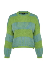 TRENDYOLMİLLA Light Green Wide Pattern Striped Knitwear Sweater - Image 6