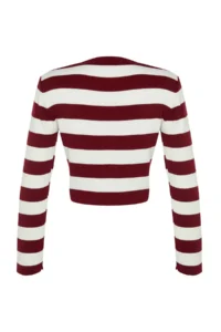 TRENDYOLMİLLA Burgundy Crop Basic Striped Knitwear Sweater - Image 7