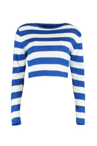 TRENDYOLMİLLA NAVY BLUE Crop Basic Striped Knitwear Sweater - Image 6