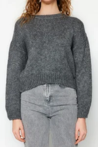 TRENDYOLMİLLA Anthracite Wide Pattern Soft textured Basic Knitwear Sweater - Image 4