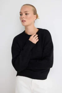 TRENDYOLMİLLA Black Wide Pattern Soft textured Basic Knitwear Sweater - Image 2