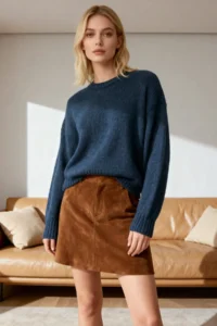 TRENDYOLMİLLA BLUE Wide Pattern Soft textured Basic Knitwear Sweater
