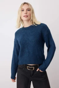 TRENDYOLMİLLA BLUE Wide Pattern Soft textured Basic Knitwear Sweater - Image 2