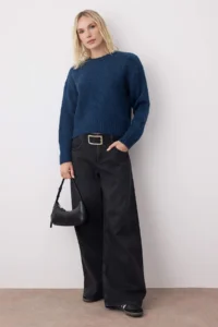 TRENDYOLMİLLA BLUE Wide Pattern Soft textured Basic Knitwear Sweater - Image 3