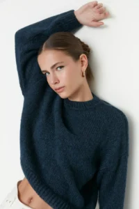 TRENDYOLMİLLA BLUE Wide Pattern Soft textured Basic Knitwear Sweater - Image 6