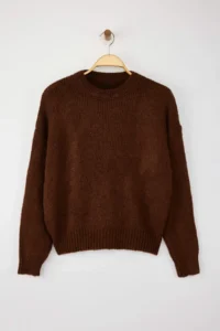 TRENDYOLMİLLA Brown Wide Pattern Soft textured Basic Knitwear Sweater - Image 6