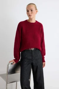 TRENDYOLMİLLA Burgundy Wide Pattern Soft textured Basic Knitwear Sweater