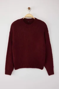 TRENDYOLMİLLA Burgundy Wide Pattern Soft textured Basic Knitwear Sweater - Image 11