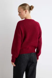 TRENDYOLMİLLA Burgundy Wide Pattern Soft textured Basic Knitwear Sweater - Image 5