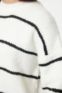 TRENDYOLMİLLA Ecru*001 Wide Pattern Soft textured Basic Striped Knitwear Sweater - Image 4