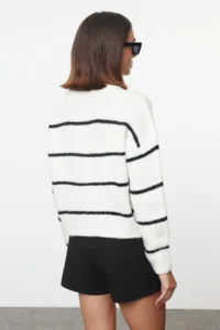 TRENDYOLMİLLA Ecru*001 Wide Pattern Soft textured Basic Striped Knitwear Sweater - Image 5