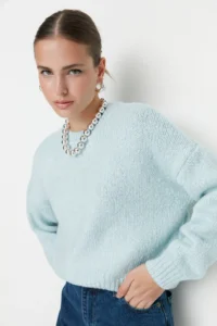 TRENDYOLMİLLA MINT Wide Pattern Soft textured Basic Knitwear Sweater