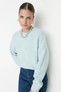 TRENDYOLMİLLA MINT Wide Pattern Soft textured Basic Knitwear Sweater - Image 3