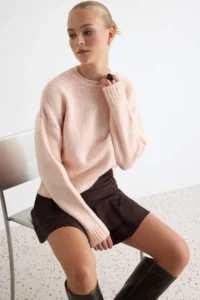 TRENDYOLMİLLA Powder PINK Wide Pattern Soft textured Basic Knitwear Sweater - Image 2