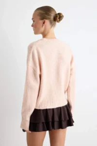 TRENDYOLMİLLA Powder PINK Wide Pattern Soft textured Basic Knitwear Sweater - Image 4