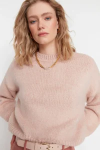 TRENDYOLMİLLA Powder PINK Wide Pattern Soft textured Basic Knitwear Sweater - Image 5